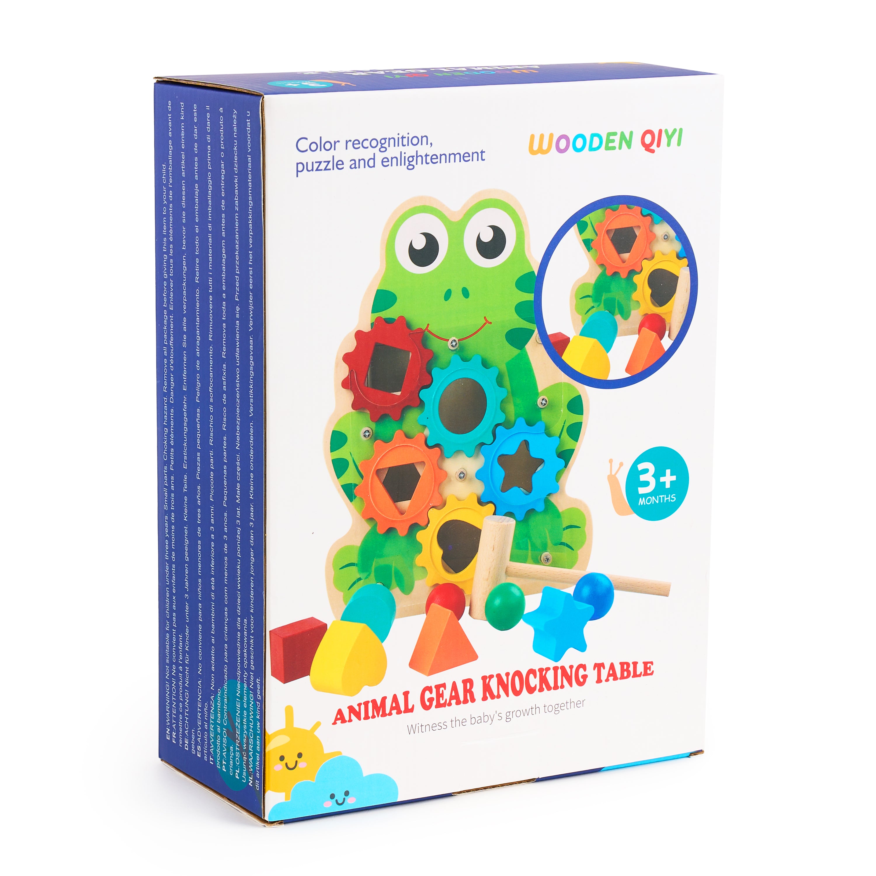 Joc logic cu sortator de forme & ciocanel cu bile - Animal Gear Knocking - Jucarie educativa Montessori din lemn pentru copii de 3+ luni